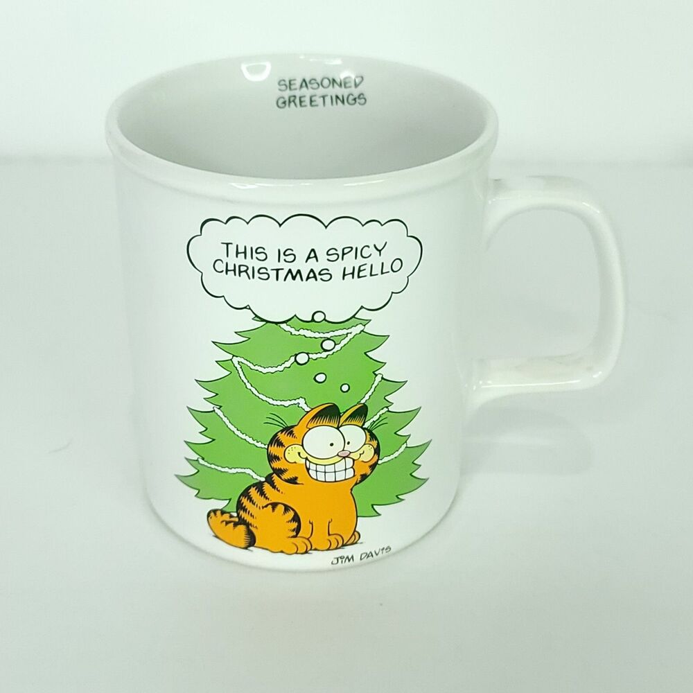 Enesco Garfield Coffee Mug Cup Spicy Xmas Seasoned Greetings Skis 1978 Jim Davis
